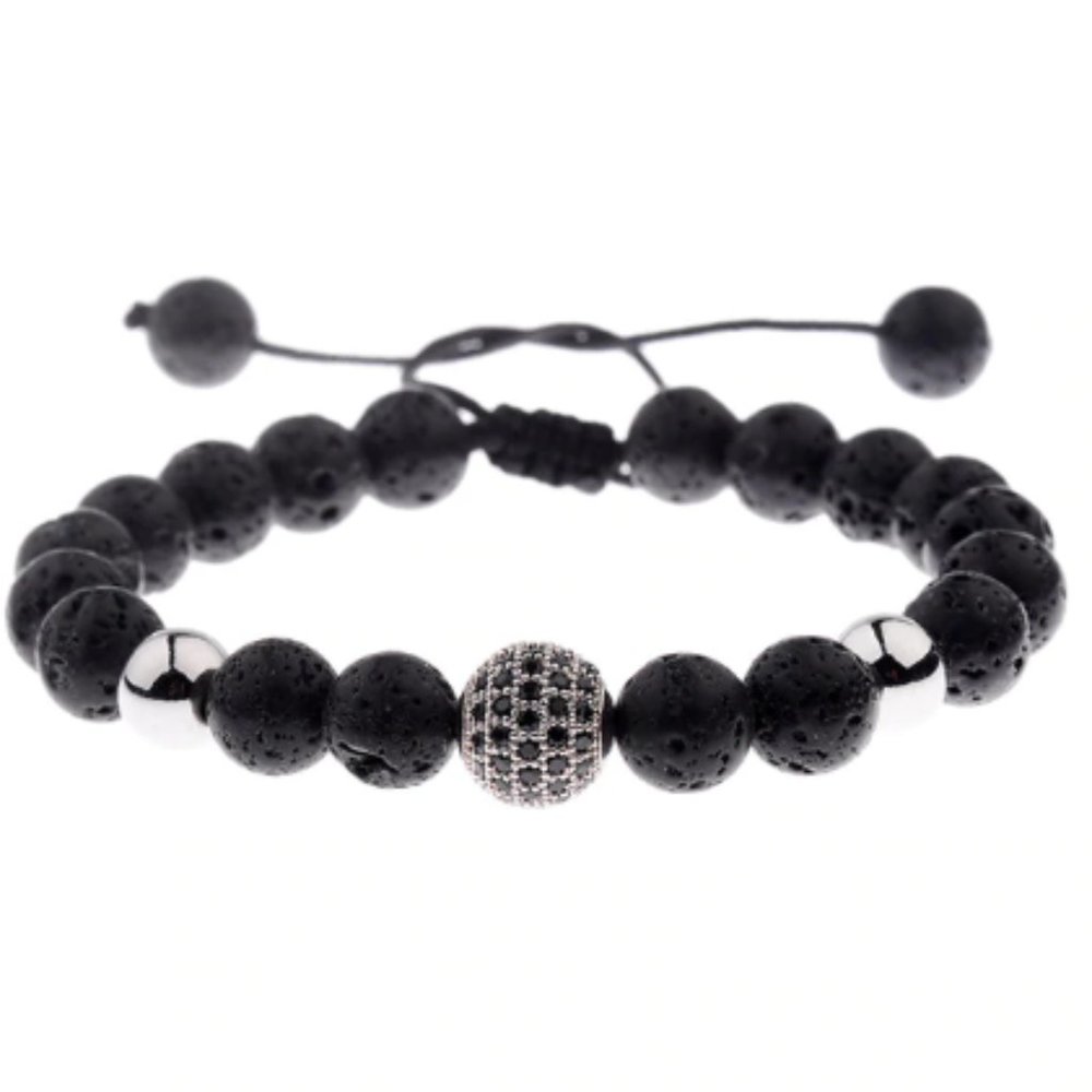 Silver Zircon Lava Stone Bracelet